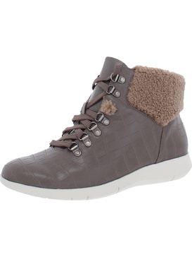 frankie womens fax leather ankle combat & lace-up boots