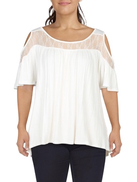 plus womens lace trim viscose pullover top