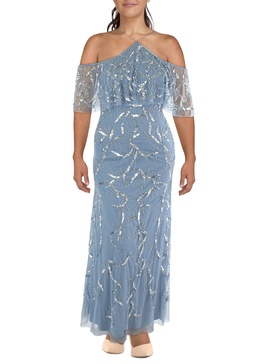 plus womens mesh embellished evening dress