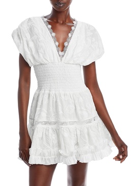 palomas womens lace trim smocked fit & flare dress