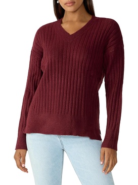 womens ribbed v-neck pullover sweater