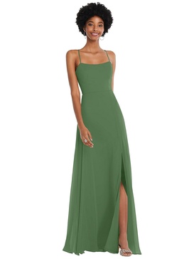 scoop neck convertible tie-strap maxi dress with front slit