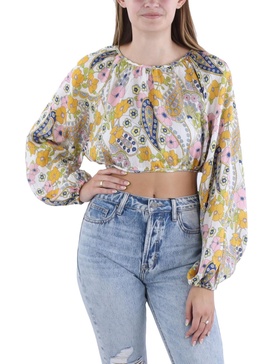 womens floral print long sleeve cropped