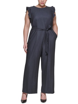 plus womens ruffled polyester jumpsuit