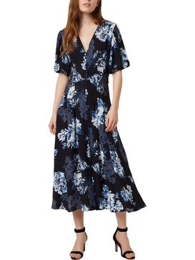 caterina womens puff sleeve floral midi dress