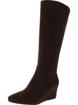 womens faux suede wedge knee-high boots