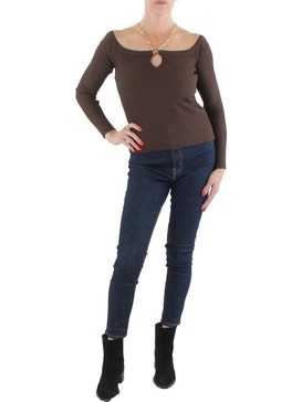 womens hardware ribbed pullover sweater