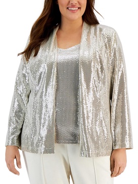 plus womens metallic dressy open-front blazer