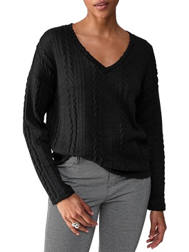 womens cable knit long sleeve v-neck sweater