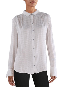 womens collared houndstooth button-down top