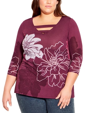 plus womens floral v-neck blouse