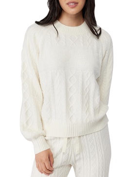 womens ribbed trim  cable knit pullover sweater