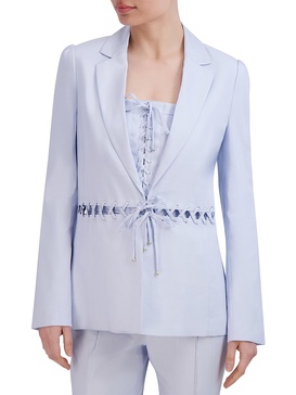 womens linen blend lace up suit jacket