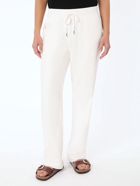 pull on drawstring trouser, solid linen viscose