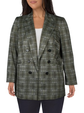 plus womens plaid double-breasted open-front blazer