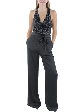 rebekah womens silk tie front jumpsuit