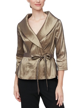 petites womens taffeta belted blouse