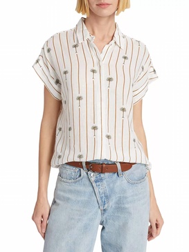 jamie button front top in stripe palms