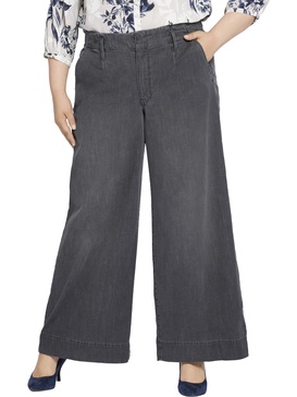 plus womens high rise pleated wide leg jeans