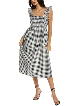 womens checkered poplin midi dress