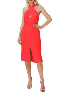 womens pleated midi halter dress