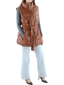 womens faux leather belted vest