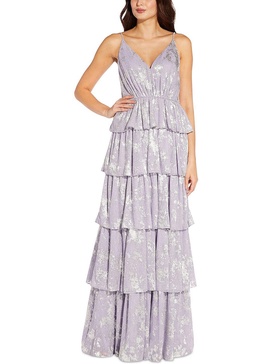 womens metallic tiered evening dress