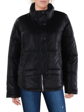 womens faux leather short puffer jacket