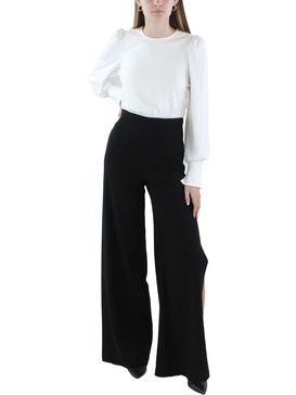 womens long puff sleeve wide leg jumpsuit