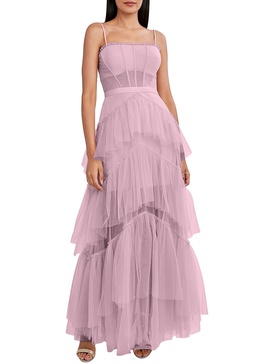 womens tiered illusion evening dress