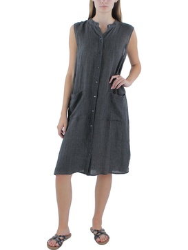 womens mandarin collar organic linen shift dress