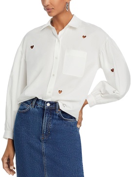 janae womens collar eyelet button-down top