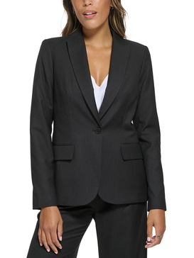 womens pinstripe polyester one-button blazer