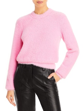 womens fuzzy crewneck pullover sweater