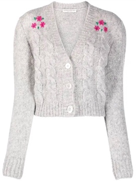 cardigan with flowers in light grey