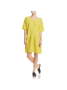 petites womens drop waist tie-back shirtdress