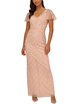 womens beaded polyester evening dress