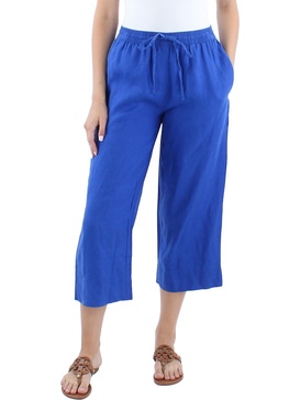 womens linen pull on straight leg pants