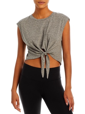 carrie womens crewneck tie front cropped