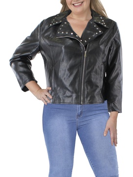 plus womens faux leather studded motorcycle jacket