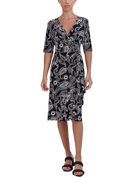 petites womens o-ring midi wrap dress