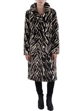 womens animal print midi faux fur coat