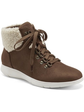 frankie womens fax leather ankle combat & lace-up boots