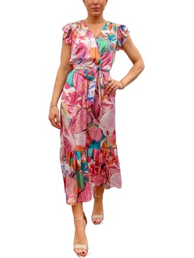 womens floral faux wrap midi dress