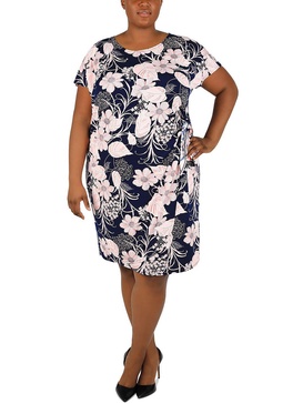 plus womens floral side tie shift dress