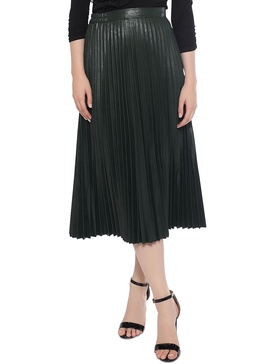 womens faux leather long pleated skirt