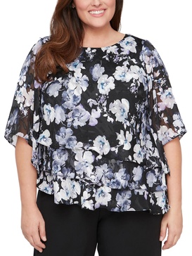 plus womens tiered floral print blouse