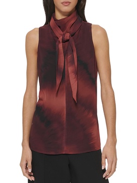 womens tie-neck sleeveless blouse