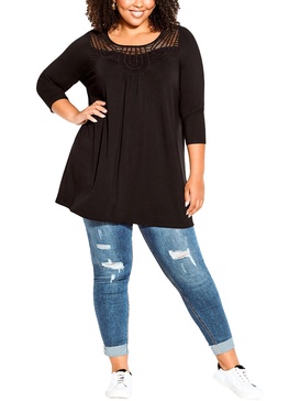 womens 3/4 sleeve embroidered tunic top