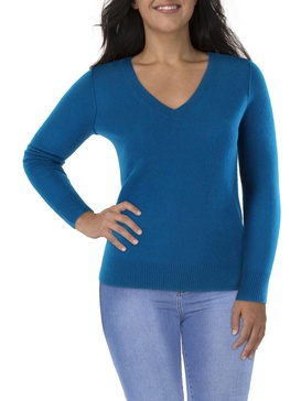 womens cashmere ribbed trim v-neck sweater